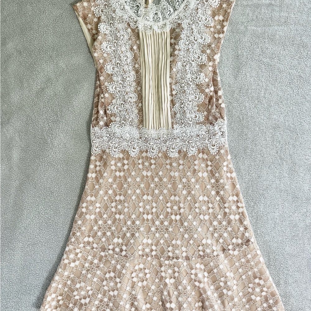 Cream Lace-Trim Midi Dress